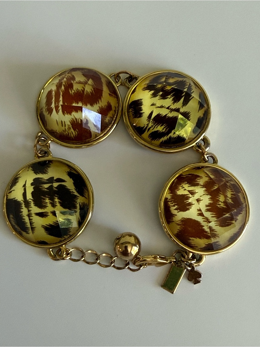 Kate Spade Animal Cheetah Leopard Beveled Dome Bead Link Bracelet